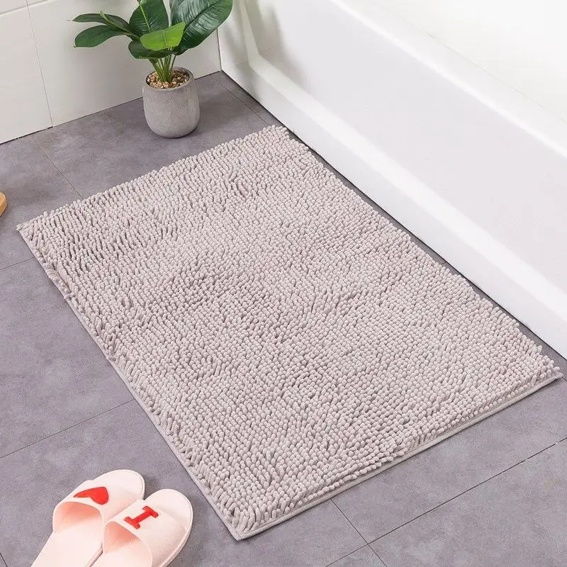 Badteppich groß mintgrün: Badematte mit langem Flor – Hellgrau