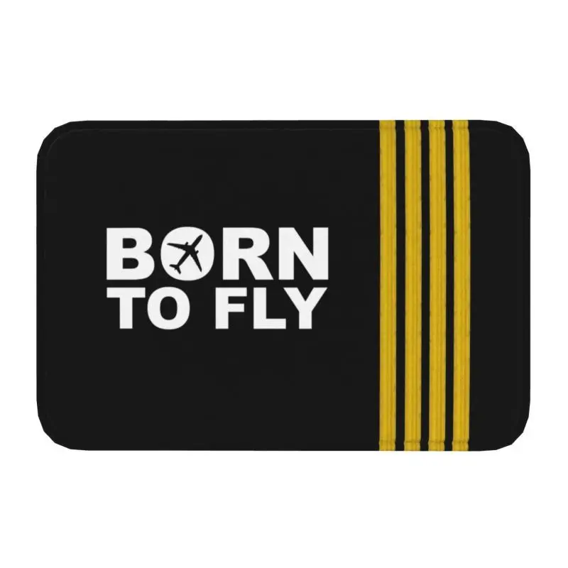 Fußmatte Pilot mit gelben Streifen und Schriftzug – Schwarz – Born to fly