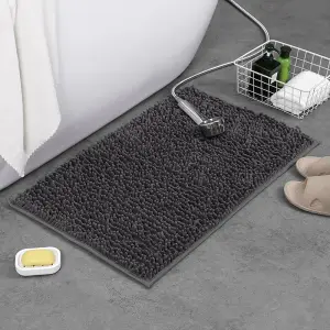 Badematte Dunkelgrau Chenille mit weichen Noppen – Dunkelgrau