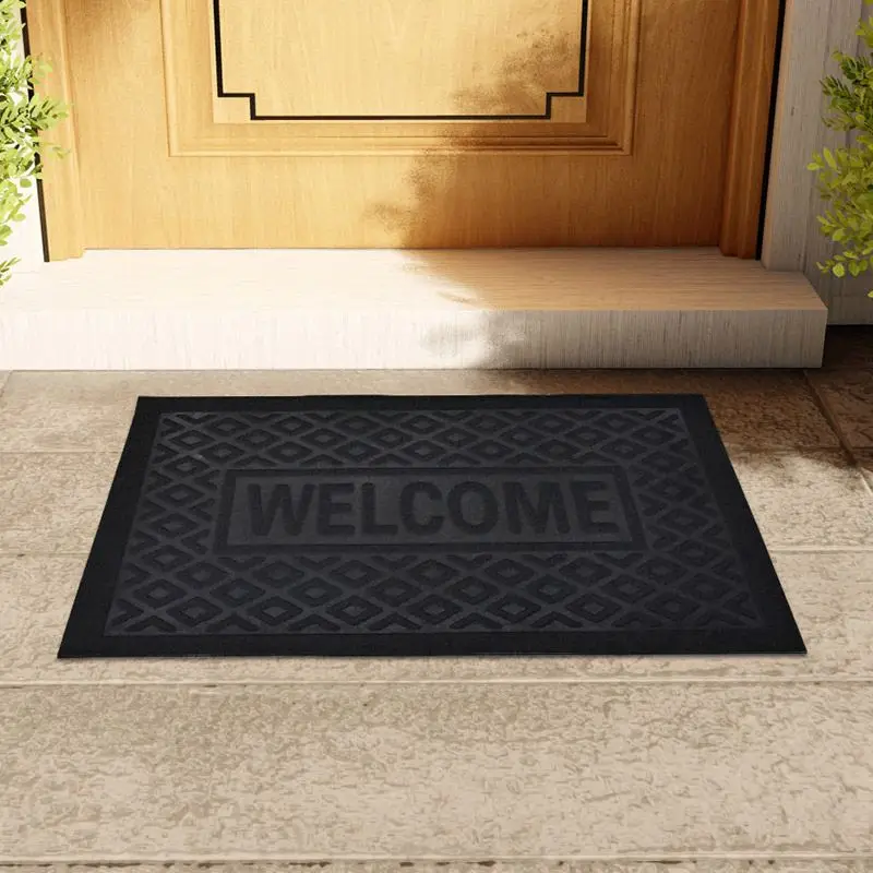 Fußmatte mit Rautenmuster und Schriftzug „Welcome“ – Schwarz