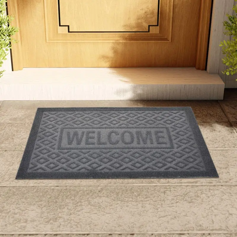 Fußmatte mit Rautenmuster und Schriftzug „Welcome“ – Grau