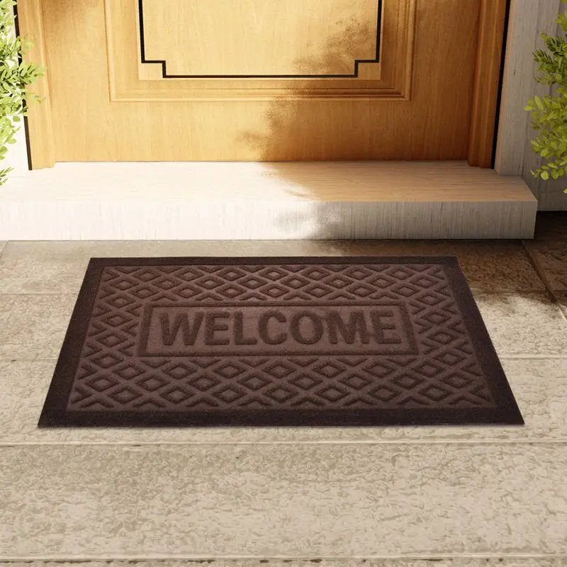 Fußmatte mit Rautenmuster und Schriftzug „Welcome“ – Braun