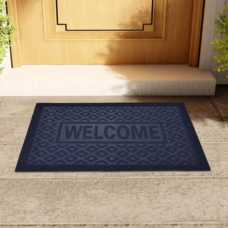 Fußmatte mit Rautenmuster und Schriftzug „Welcome“ – Blau
