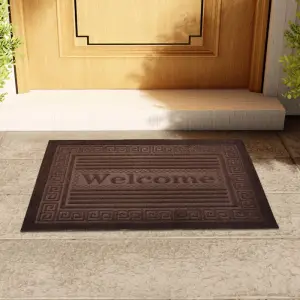 Fußmatte mit Mäanderrand und Schriftzug „Welcome“ – Braun