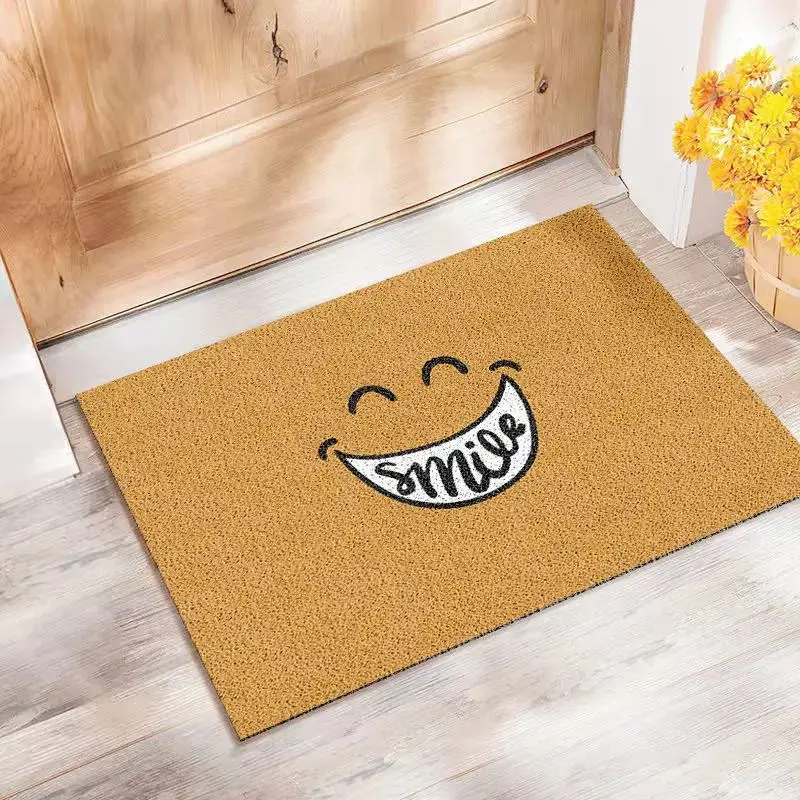 Fußmatte mit Smiley und Schriftzug „Always Smile“ – Senfgelb