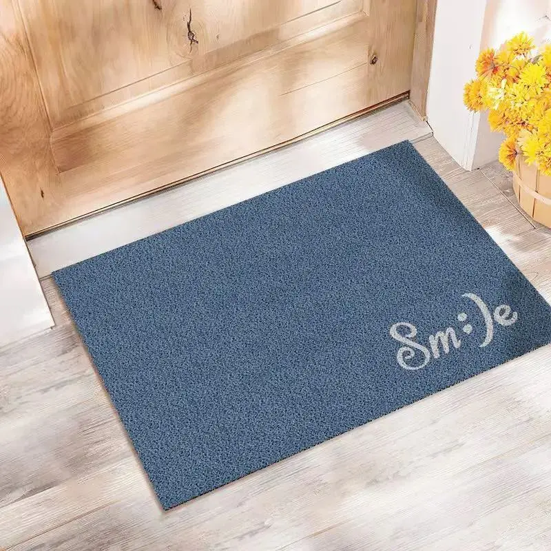 Fußmatte mit Smiley und Schriftzug „Always Smile“ – Blau