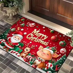 Weihnachtliche Fußmatte mit Weihnachtsmann und Schriftzug – Rot – Weihnachtsmann