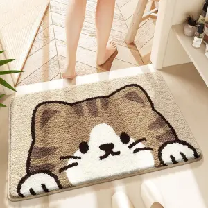 Badematte mit Katzenmotiv und Schriftzug, flauschig – Braun – Katze