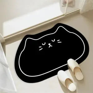 Badematte in Katzenform mit schlafendem Katzengesicht – Schwarz