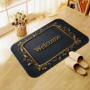 Fußmatte außen mit Welcome-Schriftzug und goldenem Rahmen – Schwarz – Welcome