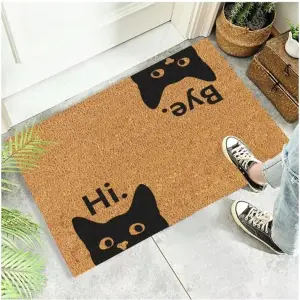 Fußmatte mit Katzen-Motiv und Schriftzug „Hi“, „Bye“ – Camel – Hi Bye