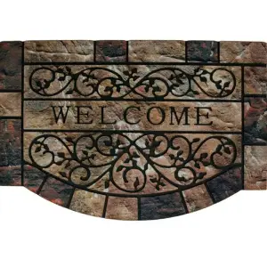 Fußmatte halbrund mit Steinoptik und Welcome-Schriftzug – Braun – Steinoptik