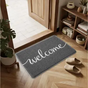 Fußmatte mit handschriftlichem Schriftzug „Welcome“, rechteckig – Grau