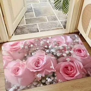Fußmatte mit rosa Rosen und Schleierkraut – Rosa