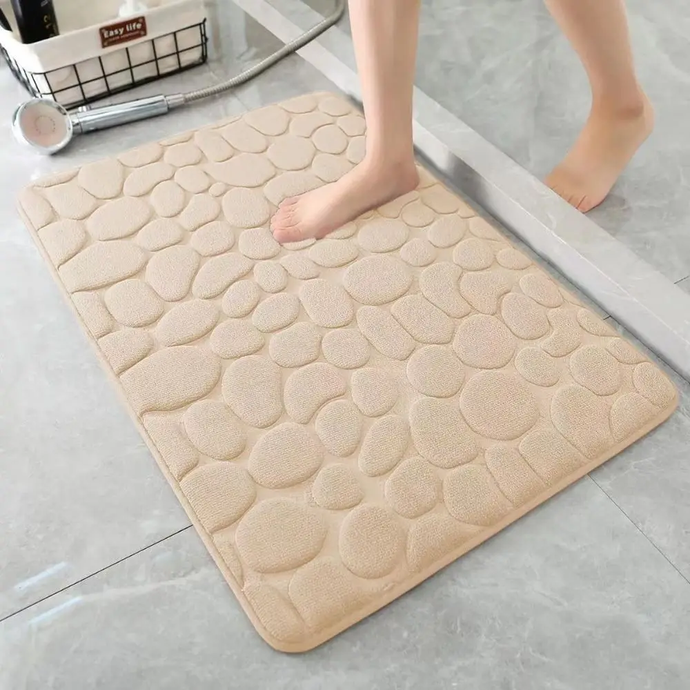 Badematte mit Kieselstein-Prägung aus Mikrofaser in vielen Farben – Beige