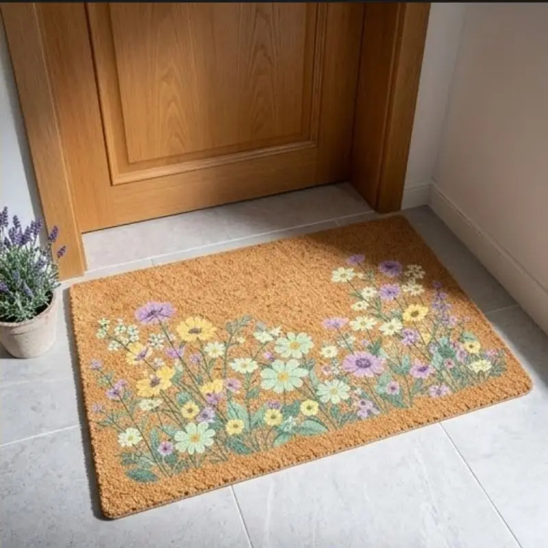 Fußmatte mit bunten Wildblumen – Beige