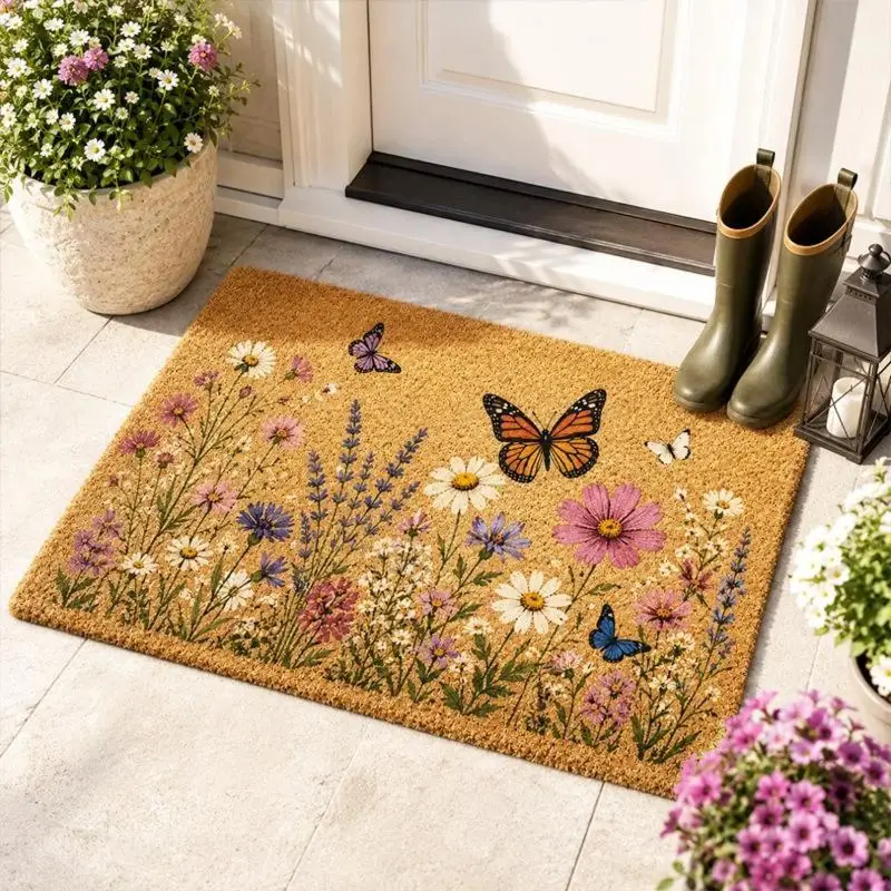 Fußmatte mit bunten Wildblumen – Camel – Schmetterling
