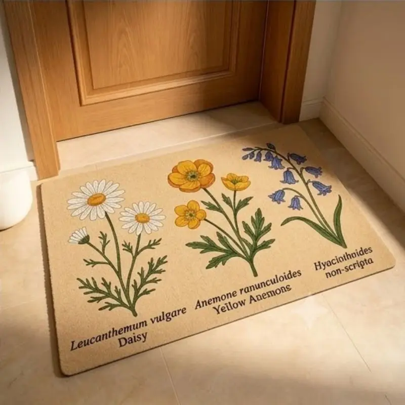 Fußmatte mit bunten Wildblumen – Beige – botanisch