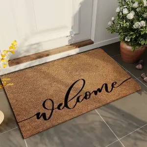 Fußmatte mit geschwungenem Welcome-Schriftzug in Braun – Braun – Welcome Schrift