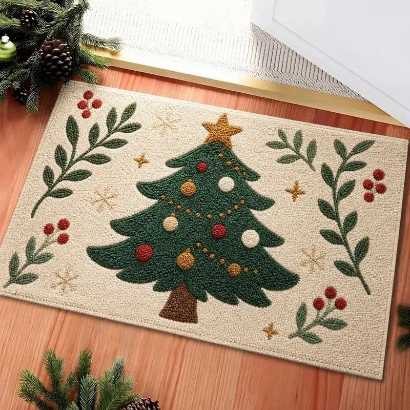 Fußmatte Weihnachten Outdoor mit Tannenbaum-Motiv – Creme