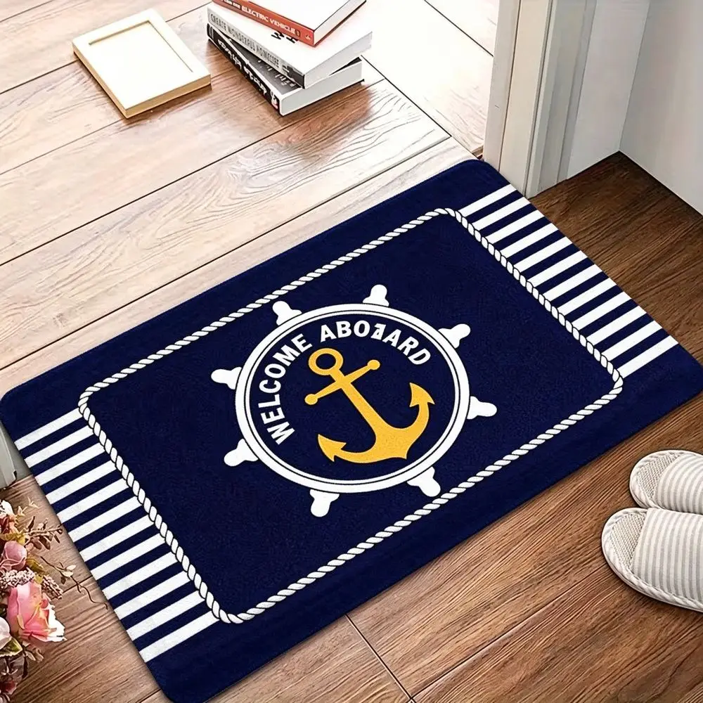 Fußmatte Kieselstein-Optik mit Schriftzug Welcome – Marineblau